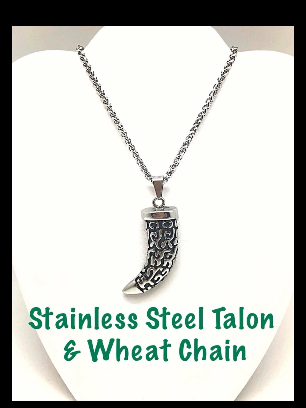 Talon  18” Necklace on Wheat Chain/ All Stainless Steel, NEW, In Gift Box